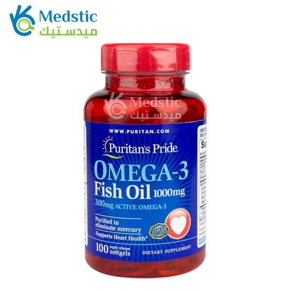 برشام اوميجا 3 1000 لدعم وظائف الجسم puritan's pride omega 3 fish oil 100 كبسولة