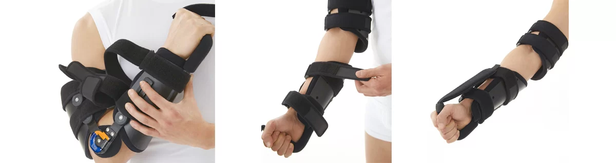 ROM elbow arm brace for pain with dial pin lock from Dr. Med