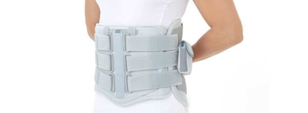 Lumbar orthosis brace with inflatable compression for pain