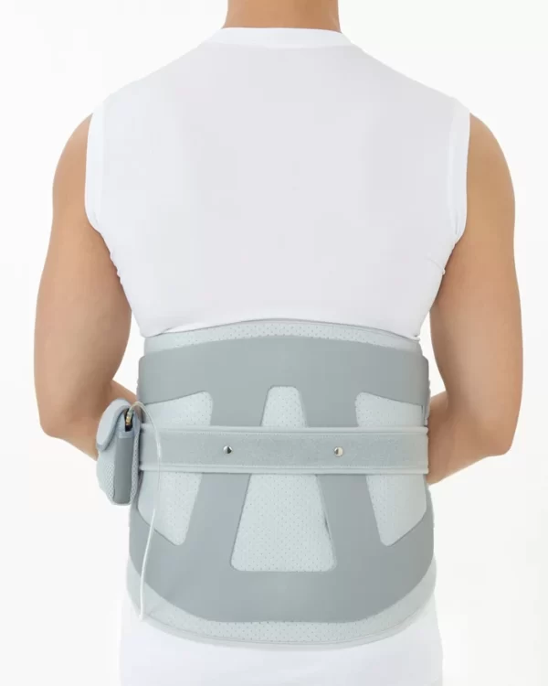 Lumbar orthosis brace with inflatable compression for pain