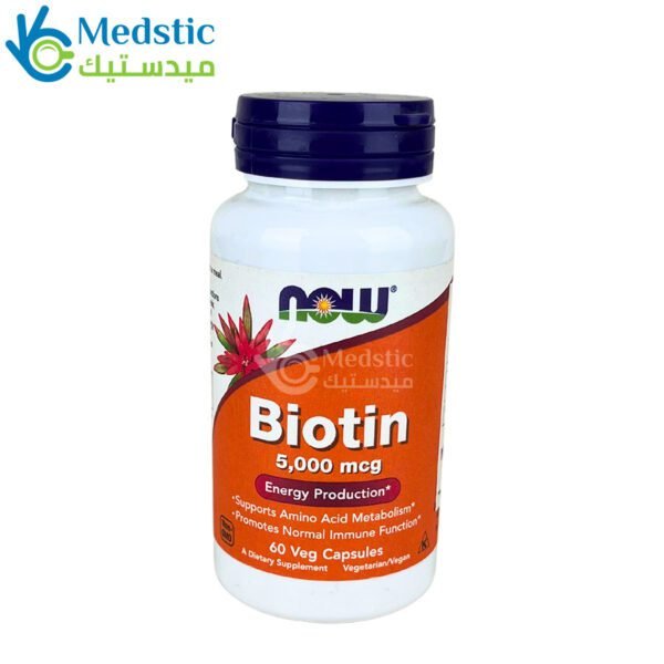 Now biotin 5000 mcg 60 veg capsules for energy production and healthy hair support