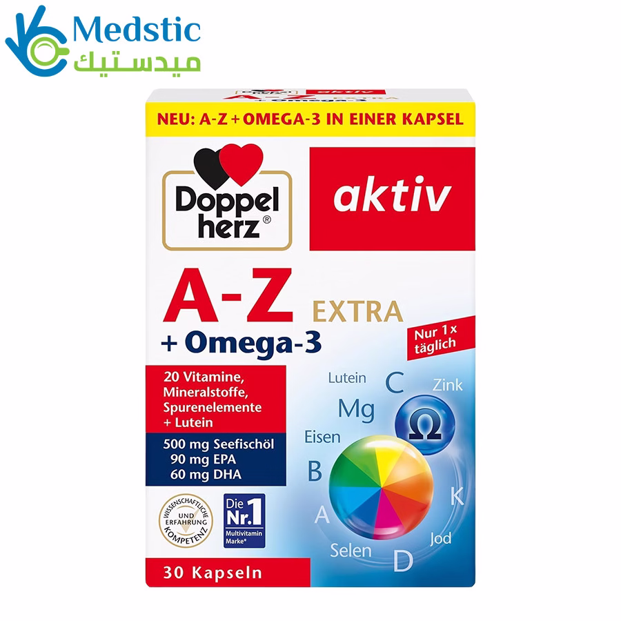A-Z + Omega-3 Extra - 20 Vitamins, Minerals, 30 Capsules, Doppelherz Omega-3 Extra capsules