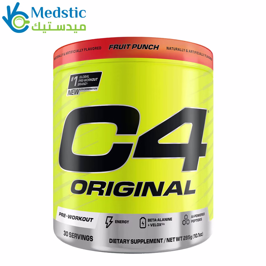 مكمل ال c4 لزيادة النشاط والتركيز C4 Original Pre-Workout Supplement, 30 Servings, 285g, with Beta-Alanine and Peptides, Fruit Punch مكمل ال c4 قبل التمرين