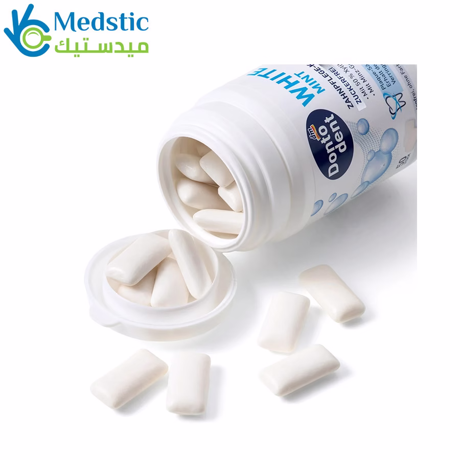 لبان دونتو دنت لتفتيح الأسنان Dontodent White Mint Dental care sugar free, 50 pieces لبان دونتو دنت dontodent