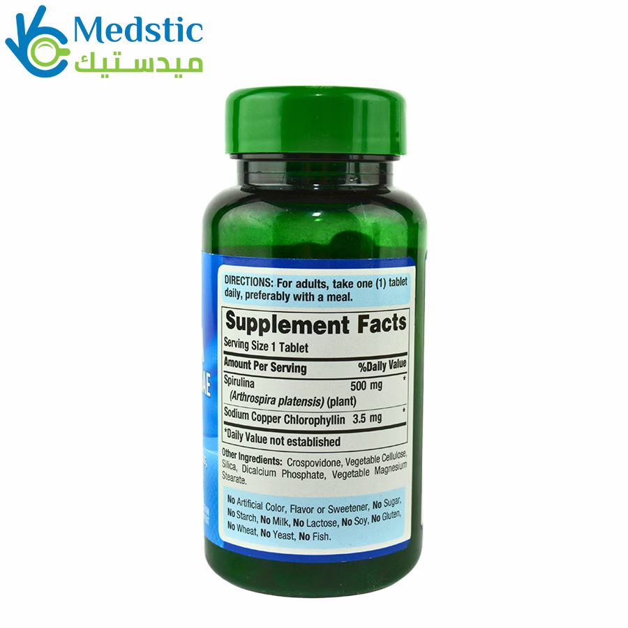 spirulina blue-green algae 500 mg 100 tablets, puritan's pride حبوب سبيرولينا