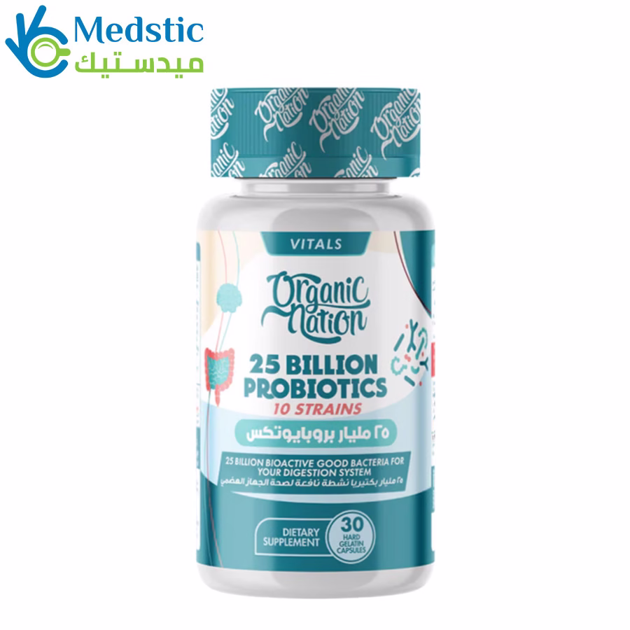 البروبيوتيك كبسولات لدعم صحة الجهاز المناعي والجهاز الهضمي - 25 Billion Probiotics, 30 Capsules, Organic Nation البروبيوتيك كبسولات