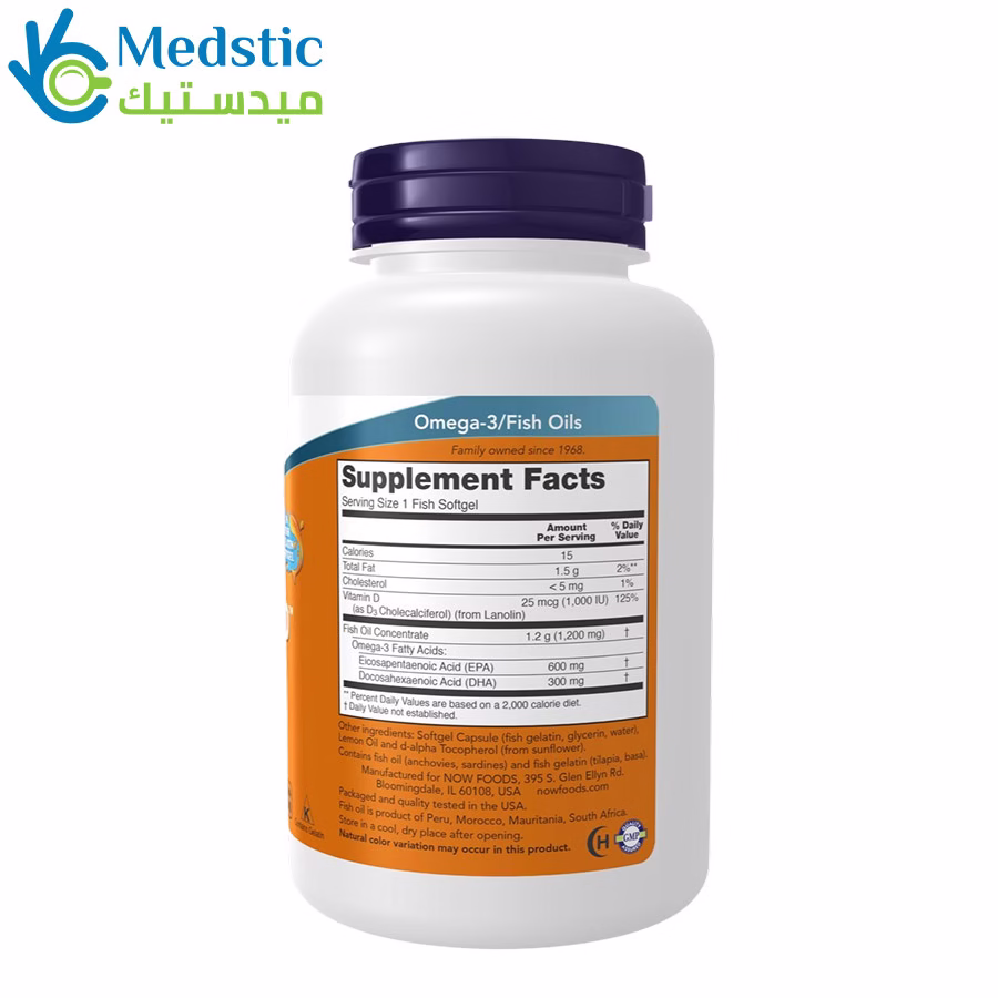 Ultra Omega 3-D Fish Oil, 90 Fish Softgels, now foods أوميجا الترا كبسول