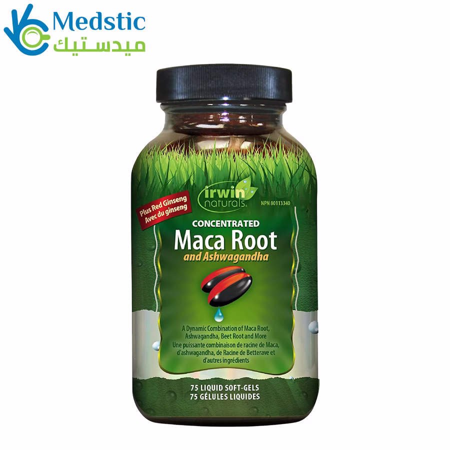 concentrated maca root and ashwagandha + red ginseng, 75 liquid soft gels, Irwin Maca root capsules