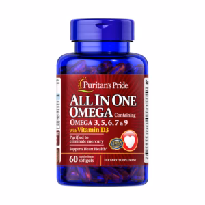 الكل في واحد حبوب اوميجا مع فيتامين د لدعم القلب والاوعية الدموية puritan's pride all in one omega 3 5 6 7 & 9 with vitamin D3 عدد 60 كبسولة