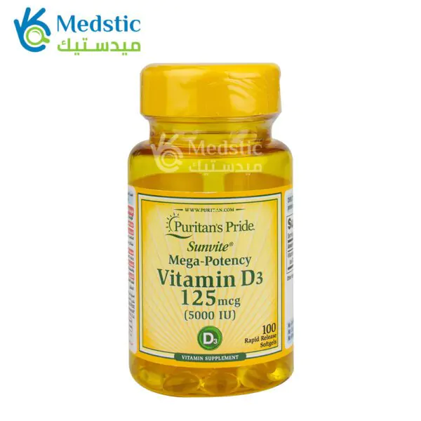 Puritan’s Pride vitamin d3 5000 iu 100 capsules to support bone and dental health 125 mg