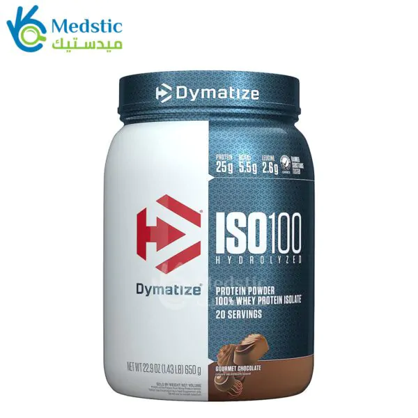 ديماتيز بروتين ايزو 100 لبناء العضلات بشوكولاتة جورميه 650 جم (20 حصة) ISO 100 HYDROLYZED PROTEIN POWDER